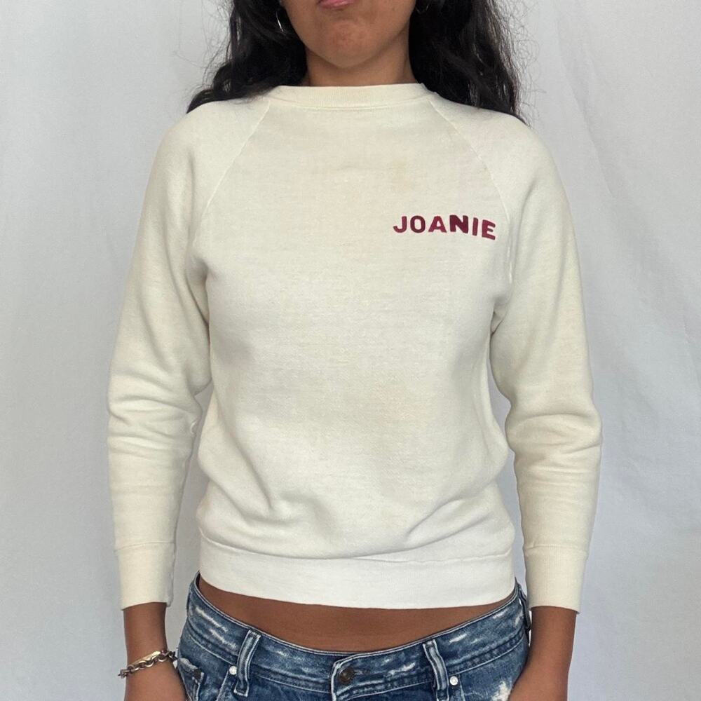VTG 70s-80s Raglan Crewneck Sweatshirt Cream Personalized Named Burgundy Dance
